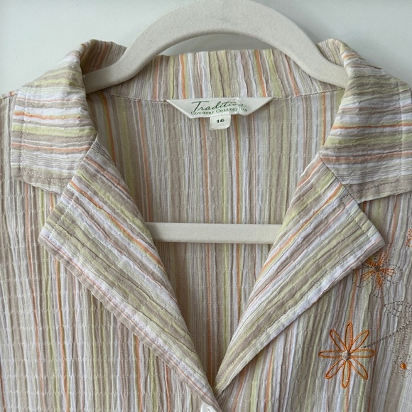 TRADITION | Cottage Collection Striped Short Sleeve Button Up Embroidered Shirt - Picture 3 of 10